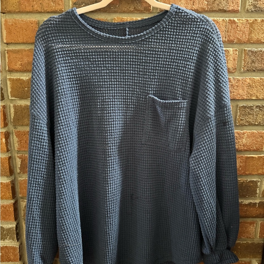 SHEIN Navy Waffle Knit Top